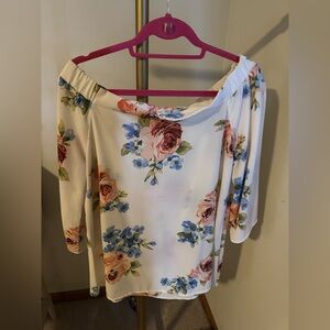 Impressions Off the Shoulder Floral 3/4 Sleeve Top- Size Medium